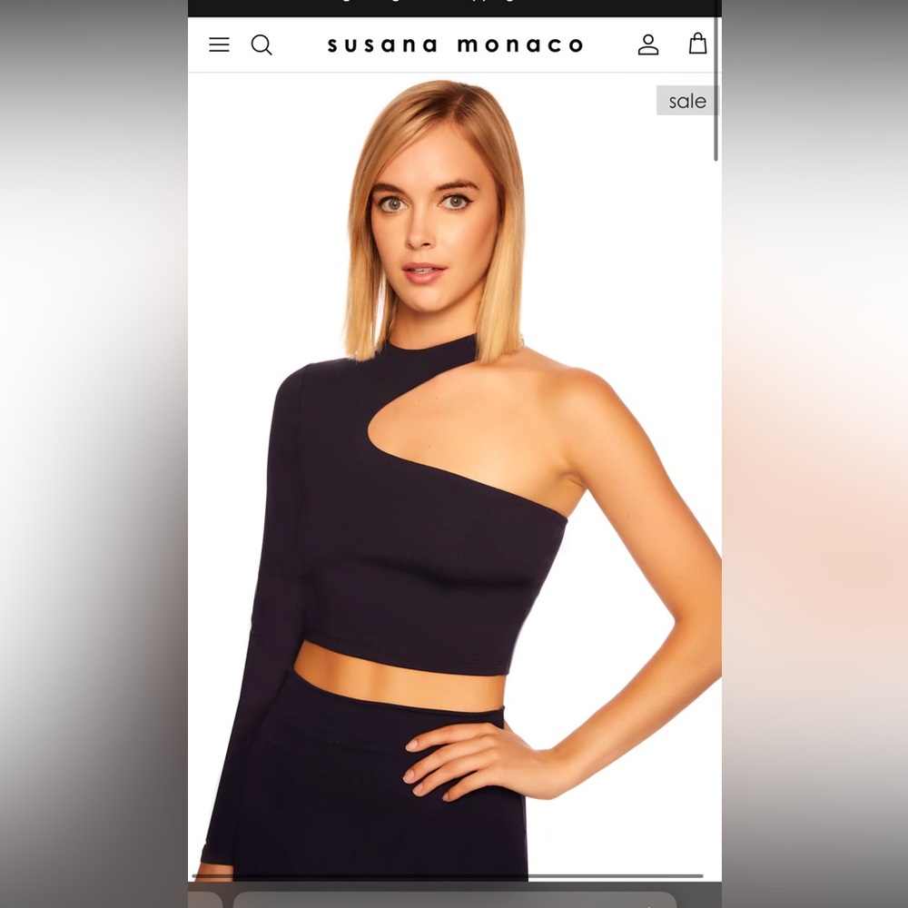 Susana Monaco Black One Arm Crew Cut Out Asymmetrical Crop Top